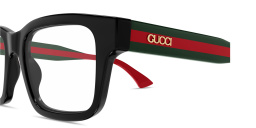 Shop GUCCI Web Unisex Rectangle Eyeglasses in Black online.