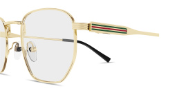 Shop GUCCI Web Irregular Eyeglasses in Gold online.