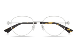 Shop BOTTEGA VENETA Engraved Logo Unisex Panthos Eyeglasses in Silver online.