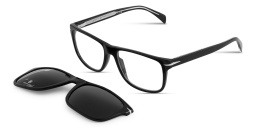 Shop DAVID BECKHAM Clip-On Wide Rectangle Eyeglasses in Black online.