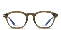 Shop TOM FORD T Logo Round Eyeglasses in Transparent Green online.