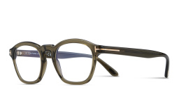 Shop TOM FORD T Logo Round Eyeglasses in Transparent Green online.