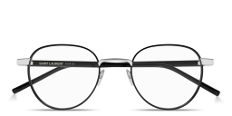 Shop SAINT LAURENT Logo Signature Unisex Panthos Eyeglasses in Ruthenium online.