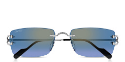 Shop Cartier Signature C de Cartier Rimless Rectangle Sunglasses in Silver online.