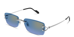Shop Cartier Signature C de Cartier Rimless Rectangle Sunglasses in Silver online.