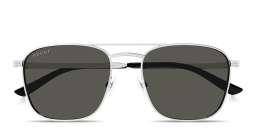 Shop GUCCI Engraved Logo Square Sunglasses in Silver online.