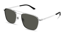 Shop GUCCI Engraved Logo Square Sunglasses in Silver online.