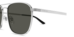 Shop GUCCI Engraved Logo Square Sunglasses in Silver online.