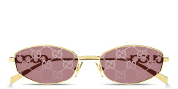 Shop GUCCI Logo Signature Oval Sunglasses in Gold online.