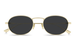 Shop SAINT LAURENT Engraved Logo Round Sunglasses in Gold online.