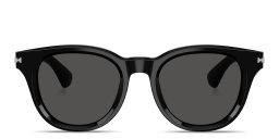 Shop BURBERRY Engraved Logo Round Sunglasses in Black online.