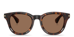 Shop BURBERRY Engraved Logo Round Sunglasses in Havana online.
