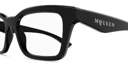 Shop Alexander McQueen Logo Signature Unisex Rectangle Eyeglasses in Black online.