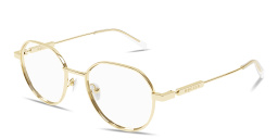 Shop Alexander McQueen Engraved Logo Unisex Panthos Eyeglasses in Gold online.