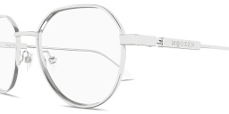 Shop Alexander McQueen Engraved Logo Unisex Panthos Eyeglasses in Silver online.