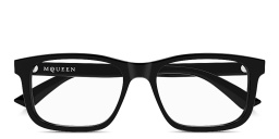 Shop Alexander McQueen Logo Signature Rectangle Eyeglasses in Black online.