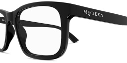 Shop Alexander McQueen Logo Signature Rectangle Eyeglasses in Black online.