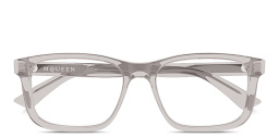Shop Alexander McQueen Logo Signature Rectangle Eyeglasses in Transparent Grey online.