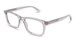 Shop Alexander McQueen Logo Signature Rectangle Eyeglasses in Transparent Grey online.