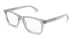 Shop Alexander McQueen Logo Signature Rectangle Eyeglasses in Transparent Light Blue online.