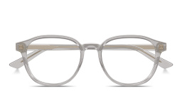 Shop BOTTEGA VENETA Logo Lettering Panthos Eyeglasses in Transparent Grey online.