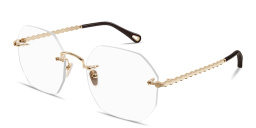 Shop Chloe Scalloped Rimless Irregular Eyeglasses in Gold online.