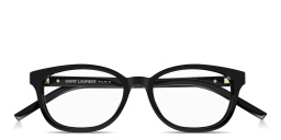 Shop SAINT LAURENT YSL Monogram Cat-Eye Eyeglasses in Black online.