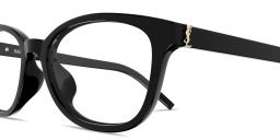 Shop SAINT LAURENT YSL Monogram Cat-Eye Eyeglasses in Black online.
