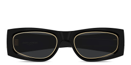 Shop SAINT LAURENT YSL Logo Rectangle Sunglasses in Black online.