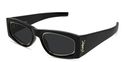 Shop SAINT LAURENT YSL Logo Rectangle Sunglasses in Black online.