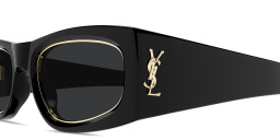 Shop SAINT LAURENT YSL Logo Rectangle Sunglasses in Black online.