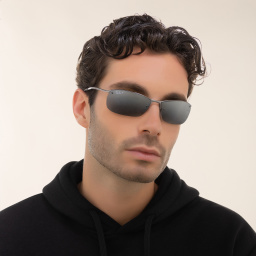 Shop Ray-Ban Half-Rim Rectangle Sunglasses in Gunmetal online.