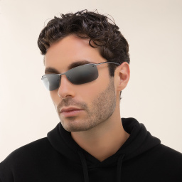 Shop Ray-Ban Half-Rim Rectangle Sunglasses in Gunmetal online.