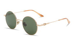 Shop VALENTINO V Logo Unisex Round Sunglasses in Gold online.