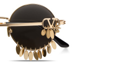 Shop VALENTINO V Logo Round Sunglasses with Dangling Charms in Gold online.