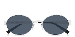 Shop SAINT LAURENT Engraved Logo Oval Sunglasses in Silver online.