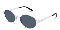 Shop SAINT LAURENT Engraved Logo Oval Sunglasses in Silver online.