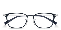 Shop Dunhill Signature Reed Wide Rectangle Eyeglasses in Blue online.