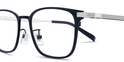 Shop Dunhill Signature Reed Wide Rectangle Eyeglasses in Blue online.