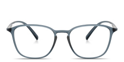 Shop GIORGIO ARMANI Engraved Logo Square Eyeglasses in Transparent Blue online.