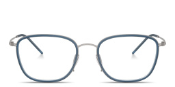 Shop GIORGIO ARMANI Engraved Logo Square Eyeglasses in Gunmetal online.