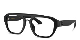 Shop Dolce & Gabbana DG Motif Wide Aviator Eyeglasses in Black online.
