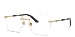 Shop Dolce & Gabbana Logo Signature Rimless Wide Square Eyeglasses in Gold online.