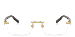 Shop Dolce & Gabbana Logo Signature Rimless Wide Rectangle Eyeglasses in Gold online.