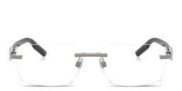 Shop Dolce & Gabbana Logo Signature Rimless Wide Rectangle Eyeglasses in Gunmetal online.