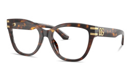Shop Dolce & Gabbana DG Motif Wide Cat-Eye Eyeglasses in Havana online.