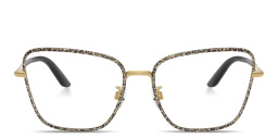 Shop Dolce & Gabbana Logo Lettering Wide Cat-Eye Eyeglasses in Gold online.