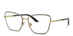 Shop Dolce & Gabbana Logo Lettering Wide Cat-Eye Eyeglasses in Gold online.