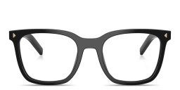 Shop PRADA Logo Lettering Square Eyeglasses in Black online.
