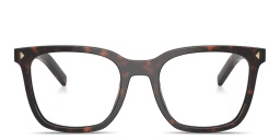 Shop PRADA Logo Lettering Square Eyeglasses in Tortoise online.